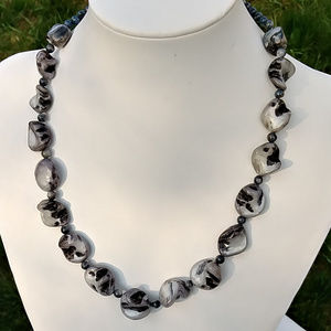 Jet & Gray Baroque Pearls & Shells Necklace